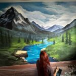 Mural w salonie las, góry