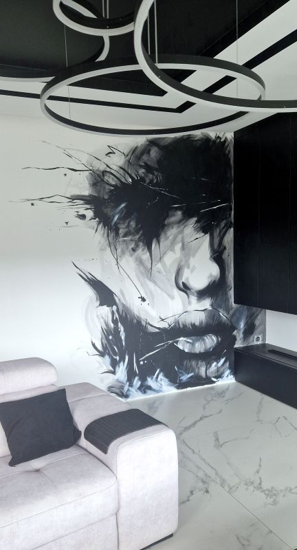 Artystyczne malowanie ściany, nowoczesne wnętrze, nowoczesny salon. Mural w domu, graffiti Limanowa, Szczawnica, Łącko, Muszyna